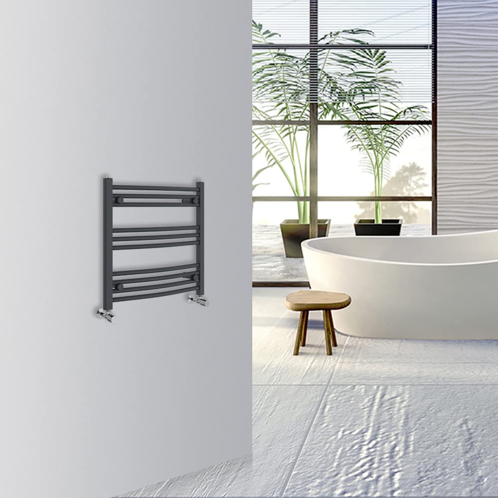 Warmehaus Curved Bathroom Heated Towel Rail Warmer Radiator Central Heating 600x600mm - Anthracite