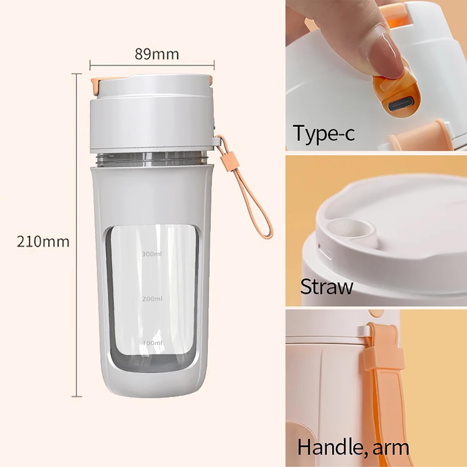 Osobisty Mini Blender Do Soków, Przenośny Kubek Do Wyciskania Soku O Pojemności 340 Ml Z 8 Ostrzami, Szybkie I Łatwe W Czyszczeniu Miksowanie W Stylu Lat 40., Ładowanie Przez USB, Na Śniadanie