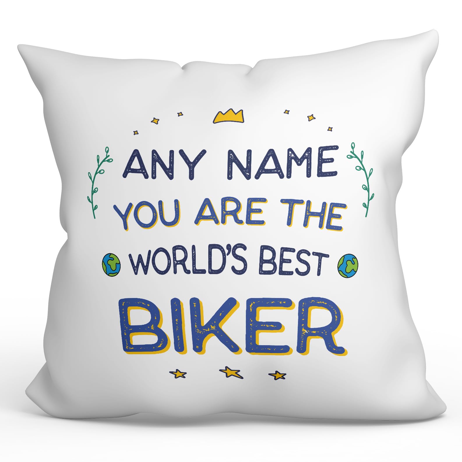 MUGFFINS Personalised Cushion for BIKER Padding included - in English - World's Best - Funny custom gift - Pillow: cover and filling 15.7x15.7 inches โ image 1