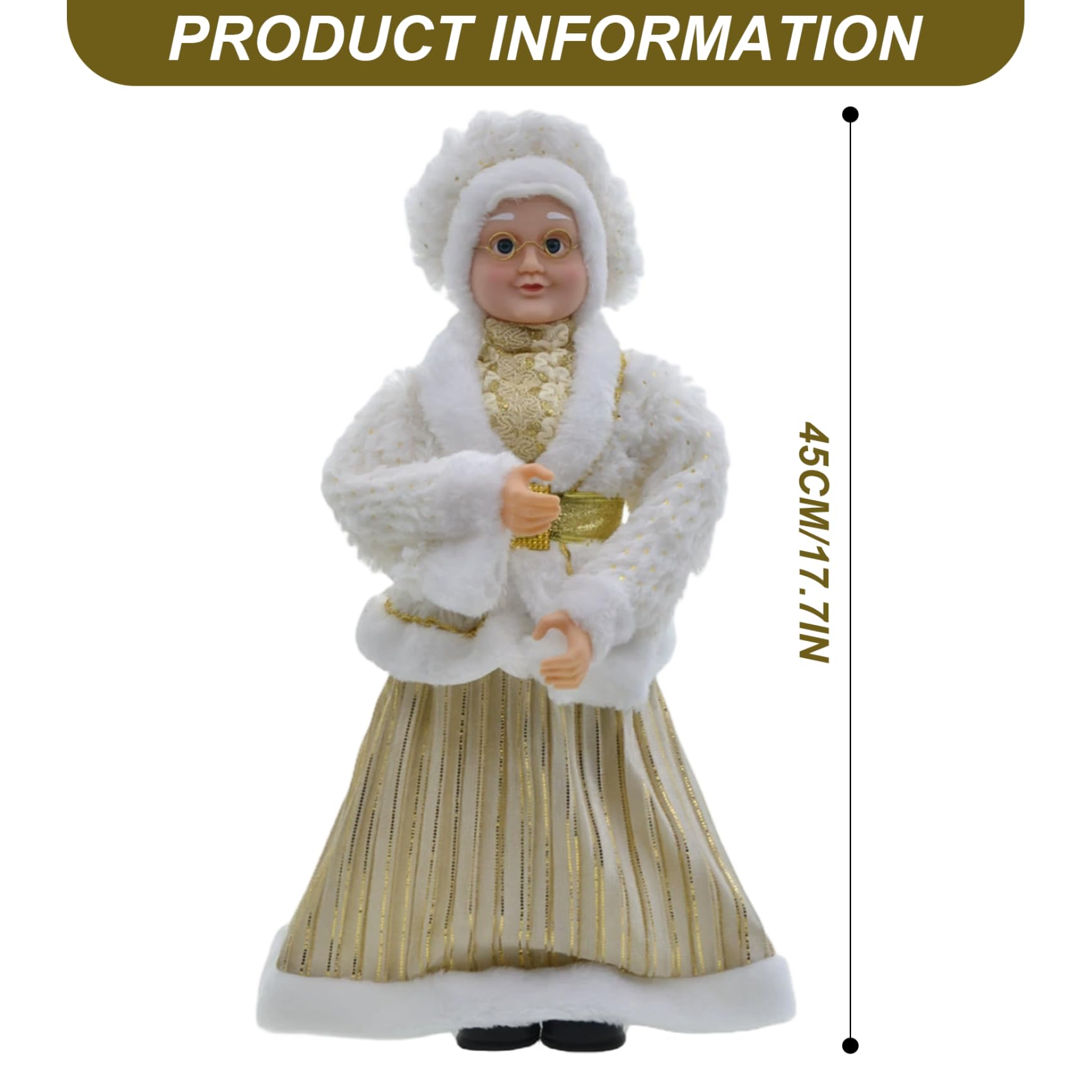 Figura de Papá Noel de pie de 18 Pulgadas con Bata Dorada y Blanca, decoración navideña de repisa de Mesa, decoración del hogar para Fiestas navideñas, anciana Santa