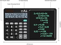 Vista 2 de Desk Calculator with Erasable Writing Pad, 12-Digit Wide Screen Display, 100,000+ Reusable LCD Notepad, One-Click Clear & Lock Function, Solar and