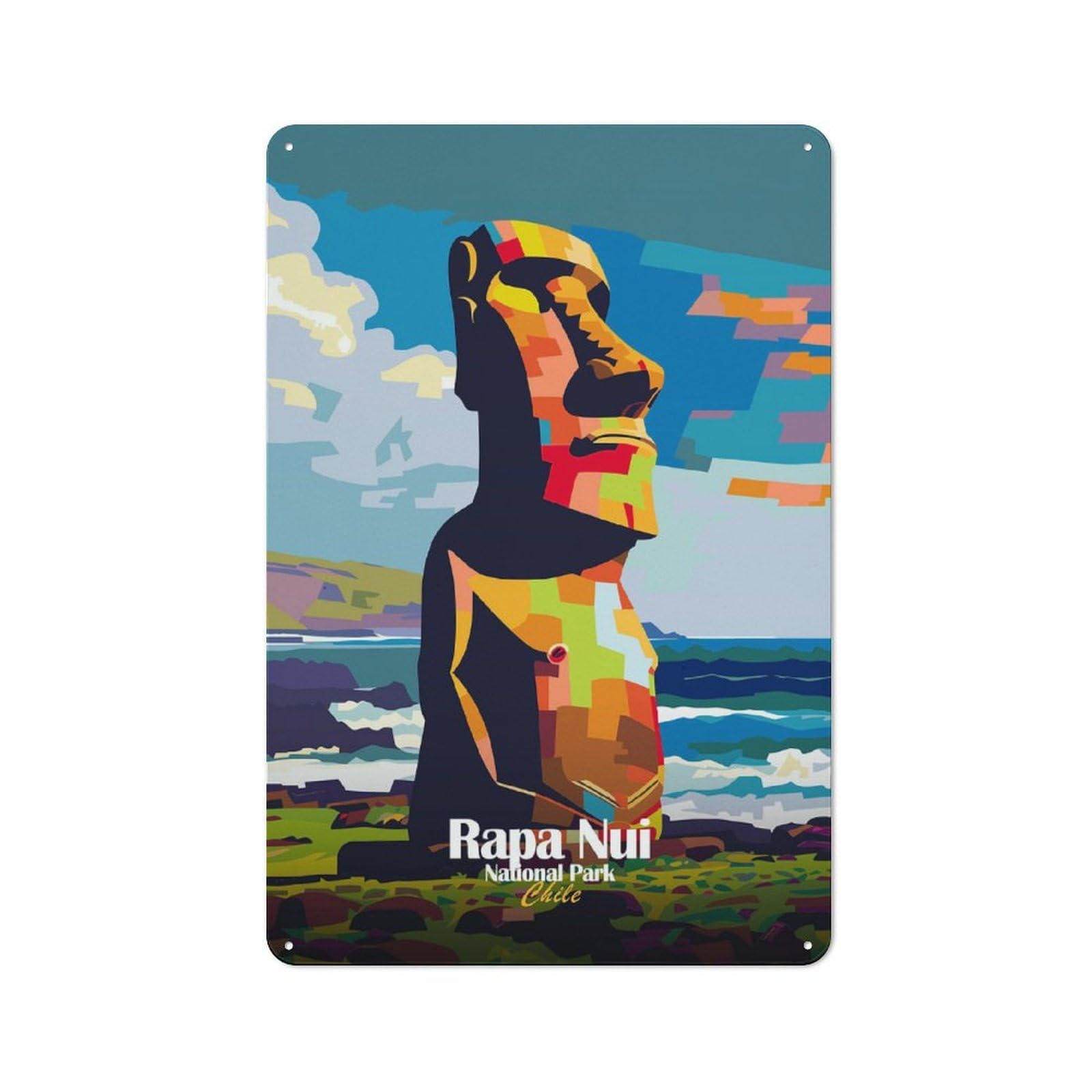 Junmoney Style-3 Weathered Look Rapa Nui National Park Chile Art Metal Wall Sign 30X20cm, Shed Wall Plaque For Tool Room, Garage, Studio Or Home Bar