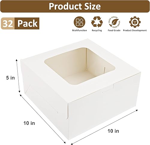 Miniatura 2 de Moretoes 32 cajas para pasteles de 10 x 10 x 5 pulgadas con ventana de 10 pulgadas, cajas blancas de pastelería para pasteles, galletas, cupcakes,