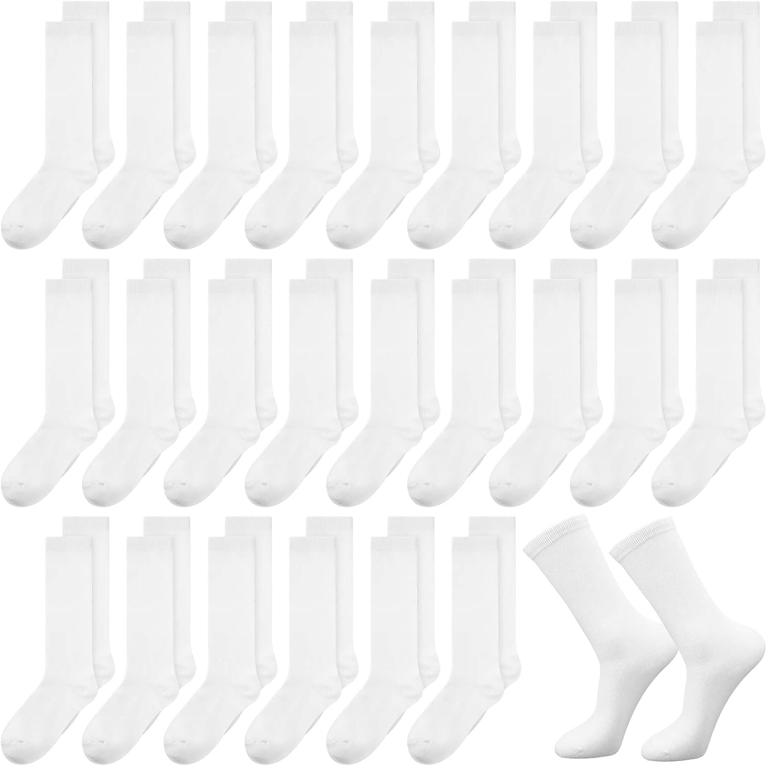 Newcotte 36 Pairs Knee High Socks for Girls Cotton School Dress Uniform Sports for Boys Kids Tube Socks Seamless White Knee High Stockings