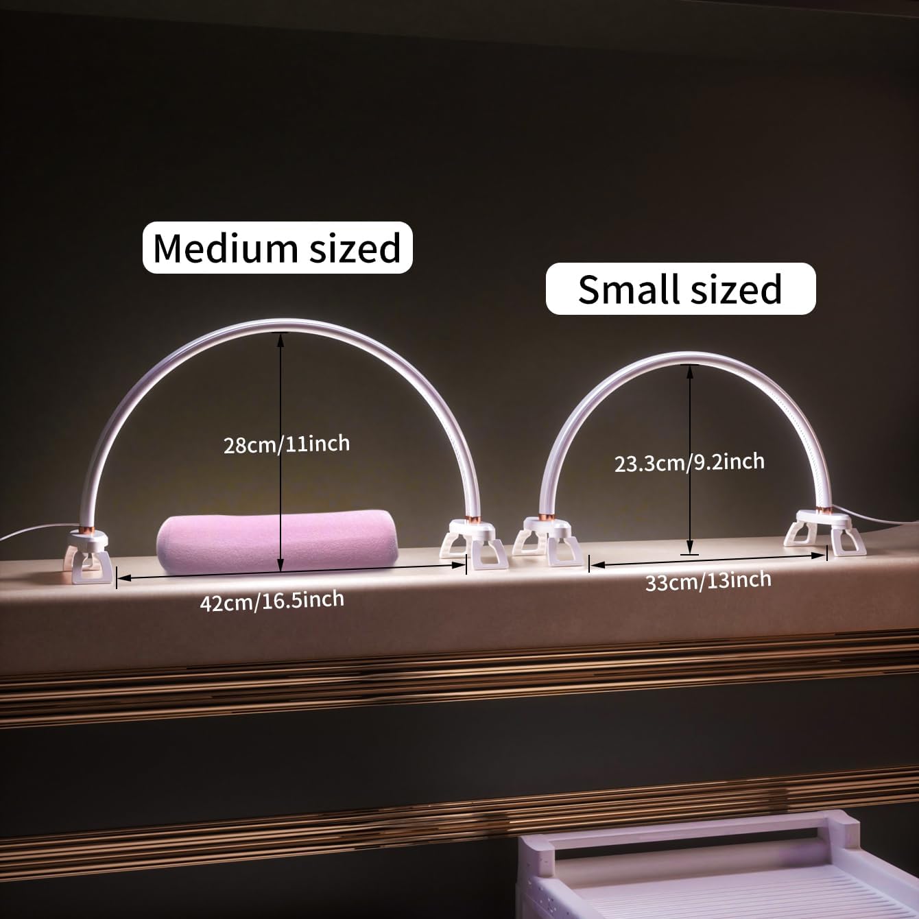 Half Moon Nail Desk Lamp,USB Powered Tri-Color Temperature Brightness Adjustable Arch Light for Moon Light Nail Tech/Handicraft Lighting (Medium Size White)