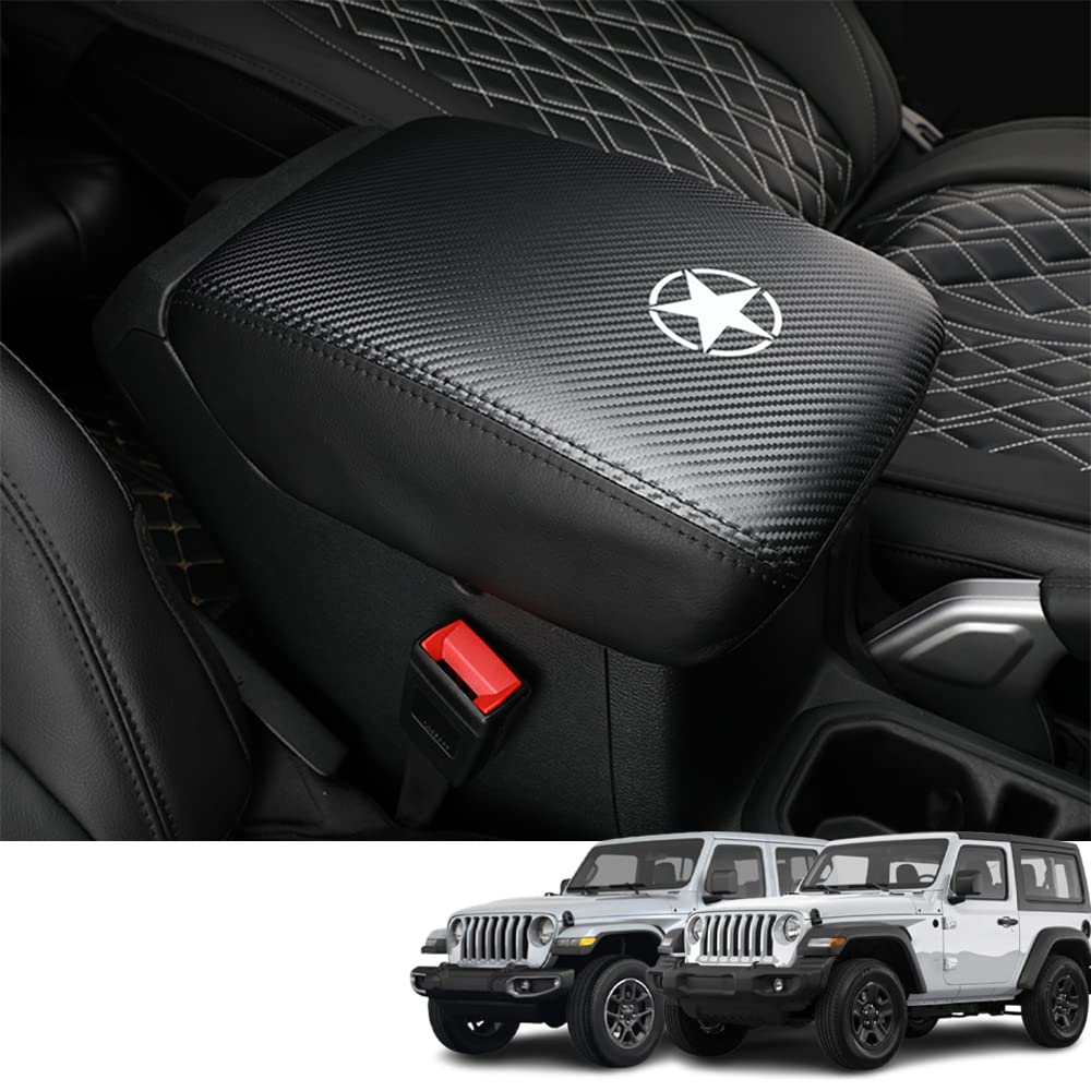 Bmolpt Custom Interior Accessories for Jeep Wrangler JL/JLU 2018-2023 Gladiator JT 2020-2023 PU Leather Center Armrest Box Cover Armrest Cushion Central Armrest Protector Pad (Carbon Fiber)