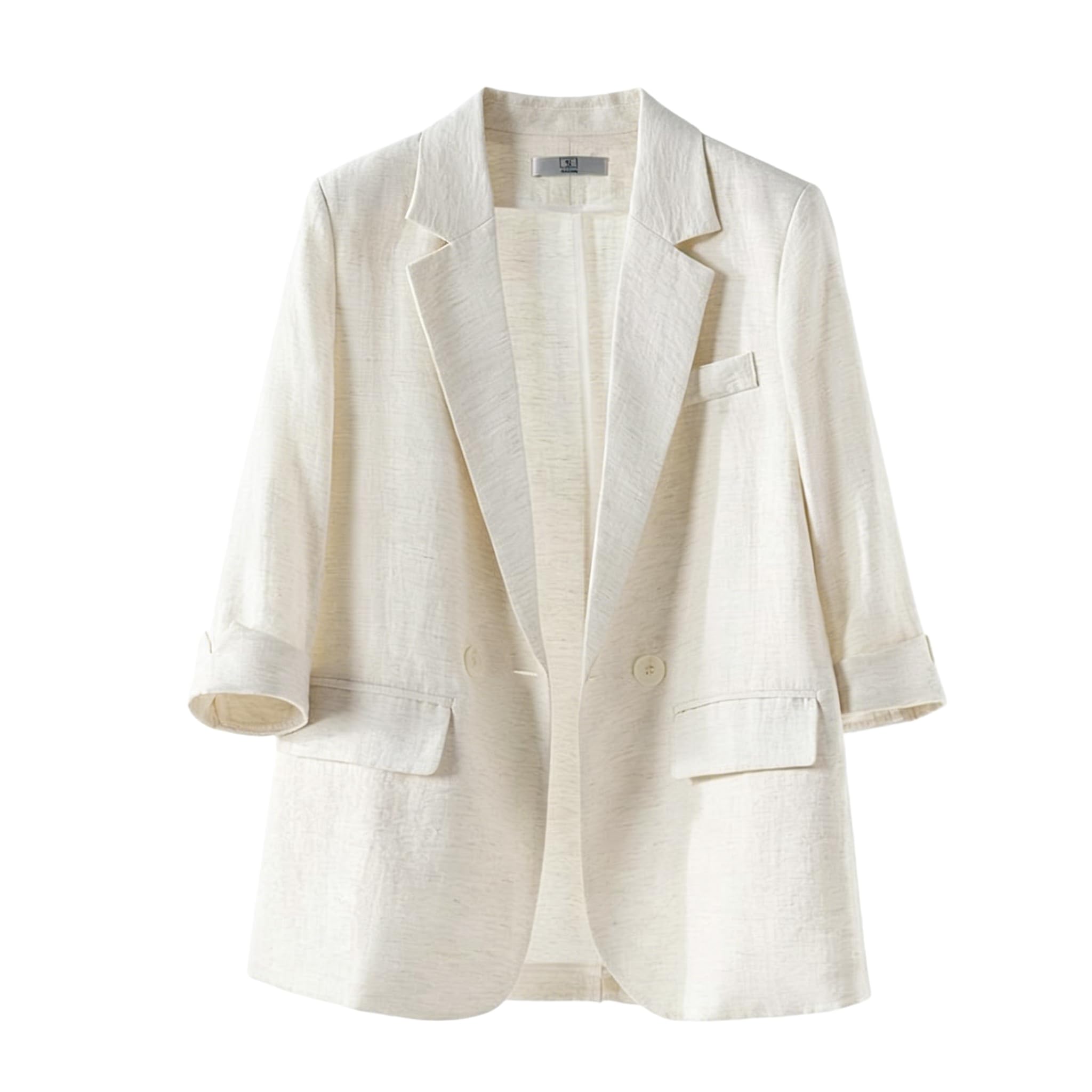Blazer en Coton et Lin pour Femme Manches 3/4 Blazer Ouvert sur Le Devant Blazers Légers en Coton Décontractés pour Femme Vestes Cardigan D'Été avec Poches pour Le Travail et Le Bureau