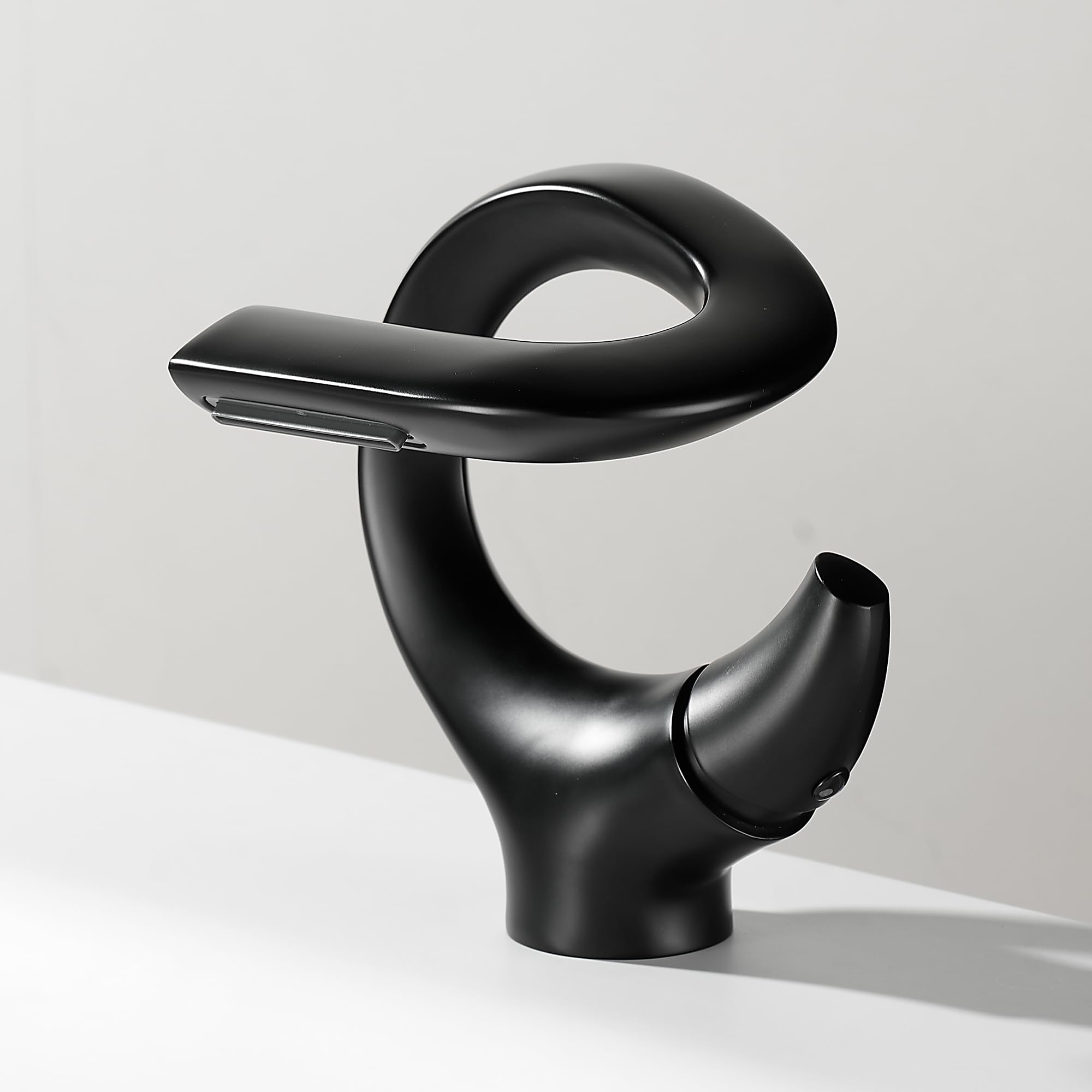 Mocart Black 7012 Waterfall Faucet, Bathroom S Shaped Creative Faucet, Basin Hot And Cold Mixer Tap, Hotel Bathtub Copper Tap, Ceramic Valve Core, Water Saving Design (Black)