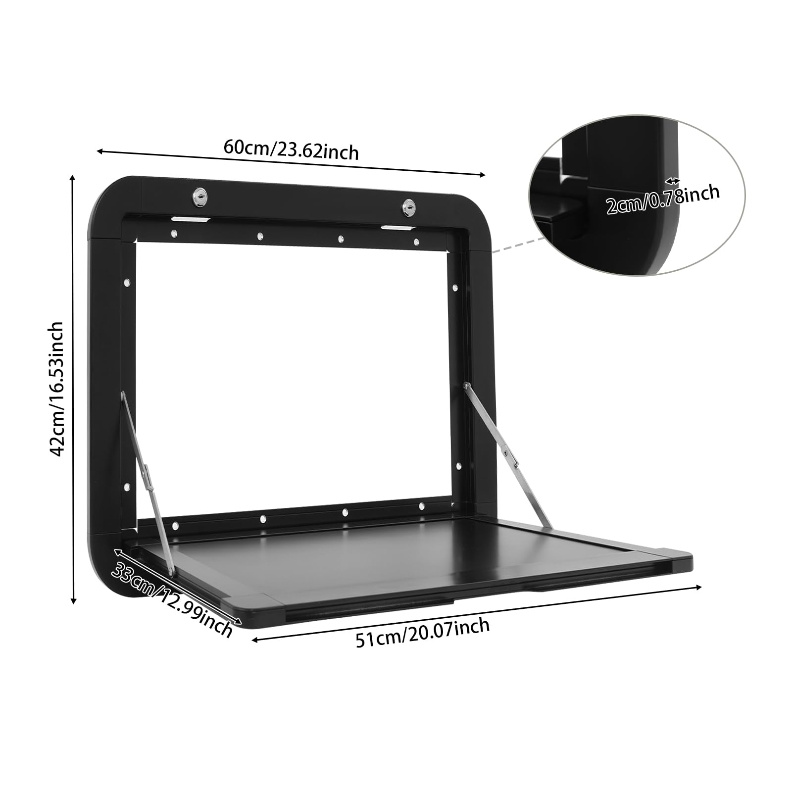 Faltbare Wohnmobil-Picknicktische, Wandklapptisch aus Aluminium-Legierung, Tischgröße 51*33cm, Auto Camping Zubehör Camper Zubehör, Dual-Lock-Design Wandtisch Wandmontage, Wohnmobil Tisch (Schwarz)