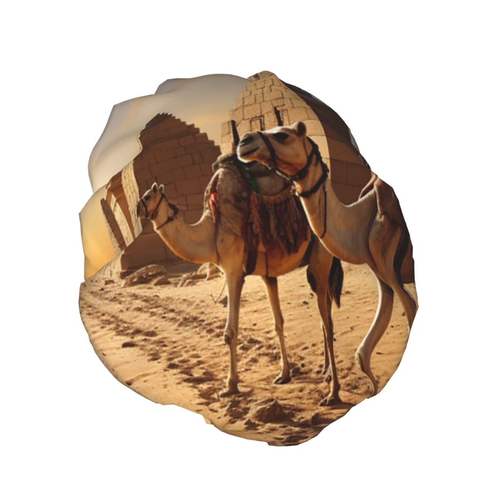 Egypt Camels Shower Cap for Women Reusable Waterproof Shower Bonnet Washable Elastic Band Bath Hair Hat Double Layered Bath Cap Extra Large for Long Hair