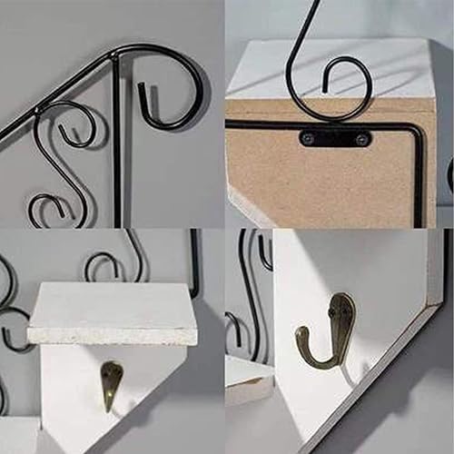 Miniatura 6 de Estantes flotantes decorativos montados en la pared de 3 niveles, estantes de pared de madera en forma de escalera, estante colgante de metal para