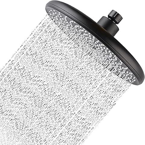 Drenky Rainfall Shower Head , Fixed Shower Head Round Ø220mm with Built-in Water Saving and Booster System 330 Silicone Water Outlet Holes with 360° Adjustable Swivel Ball, Black Cover