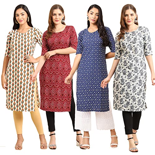 Image of Pinkmint Women's Crepe Digital Print Straight Kurta (Pack of 4)