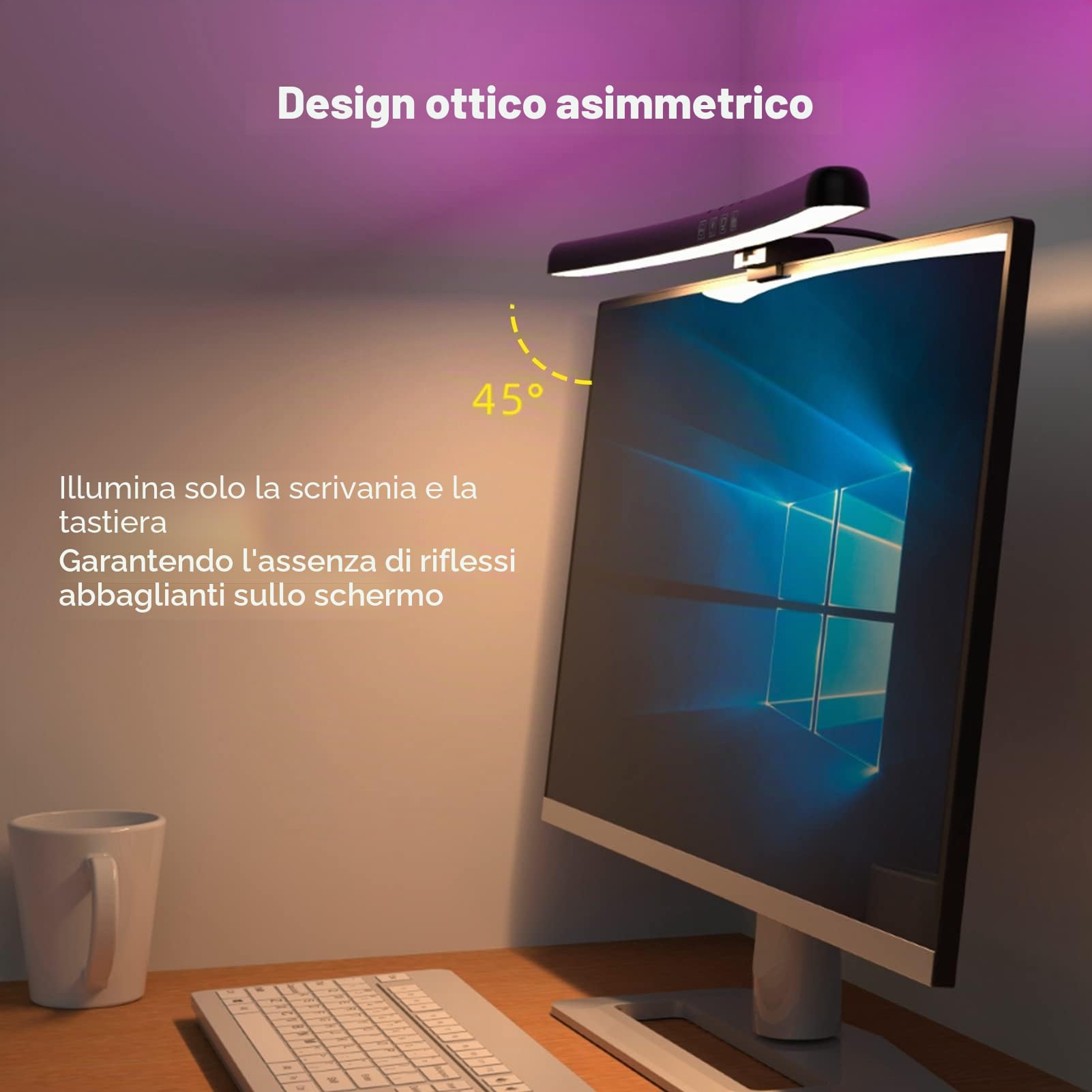 Lampada per Monitor del Computer, Barra Luminosa per Monitor Touch Screen con 7 Colori RGB, Ottica Asimmetrica, Lampada da Lavoro a LED per Lettura E per Regali con Schermo Curvo