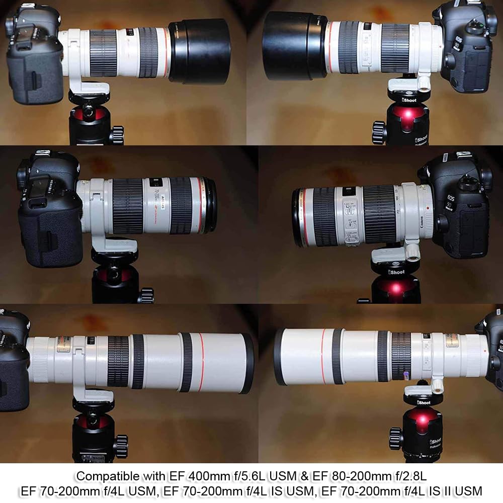 iShoot Anello di montaggio per treppiede Collare obiettivo compatibile con Canon EF 80–200mm f/2.8l, EF 70–200mm f/4L (IS) USM, EF 400mm f/5.6 l USM, Staffa Supporto Arca Fit Piastra Sgancio Rapido