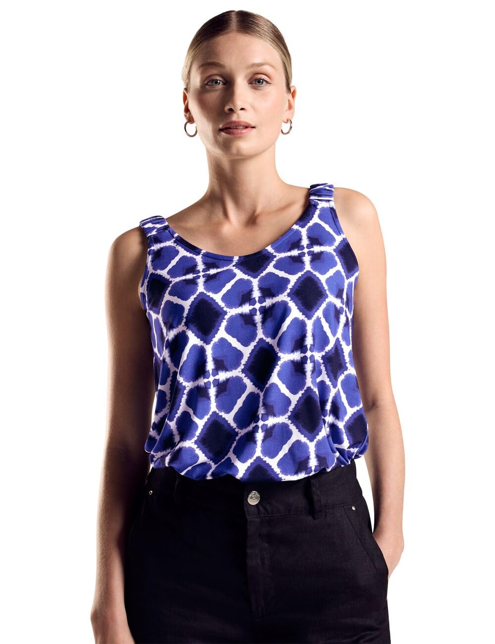 Street One Top Donna Con Stampa - Scollo A V Con Spalline Increspate - Violet Blue - Taglia 46