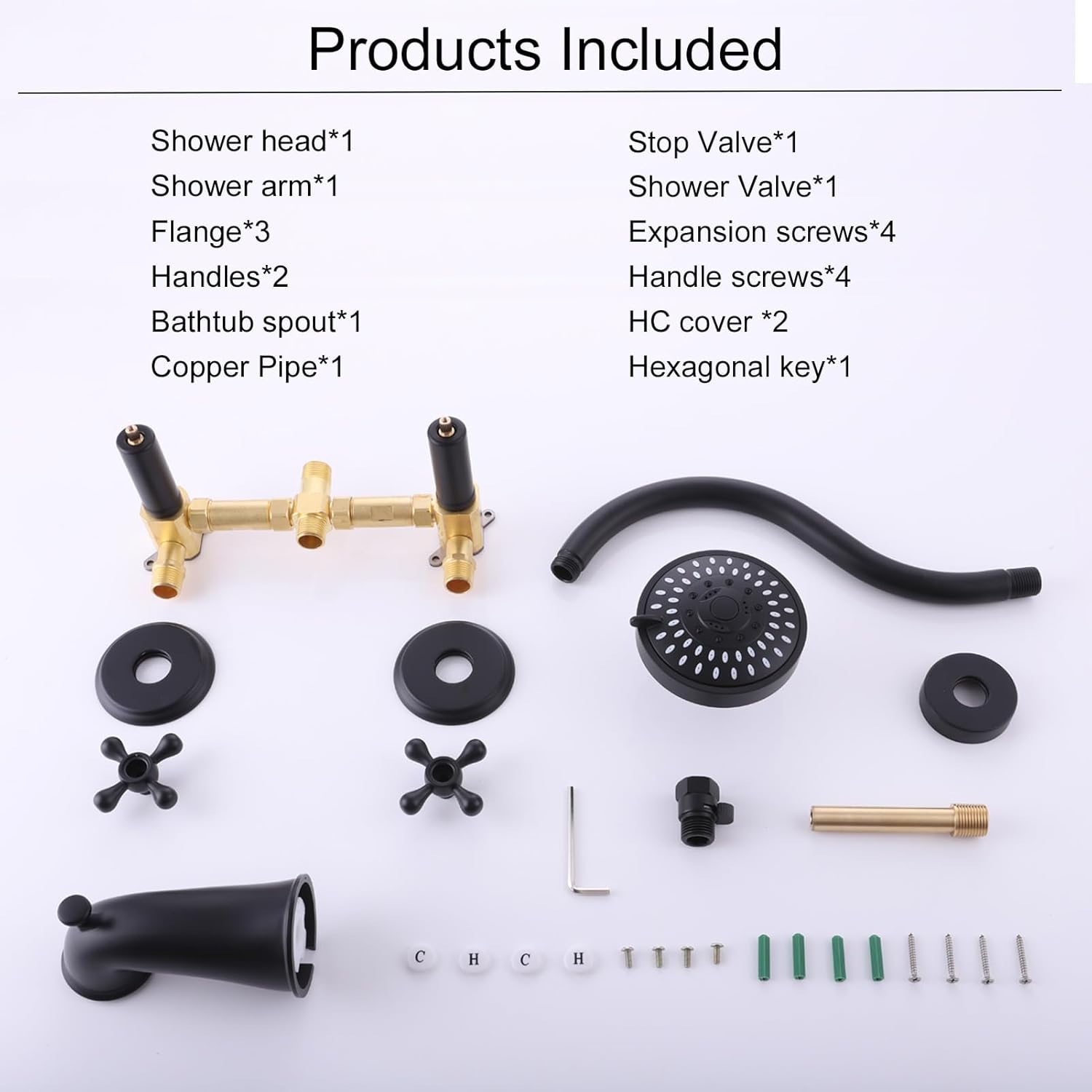 2 Handle Shower Faucet Set, Matte Black Two Handle Shower Faucet Set with Tub Spout 2 Knobs Tub and Shower Trim Kit Combo Set Wall Mounted Shower System Complete - Image 8