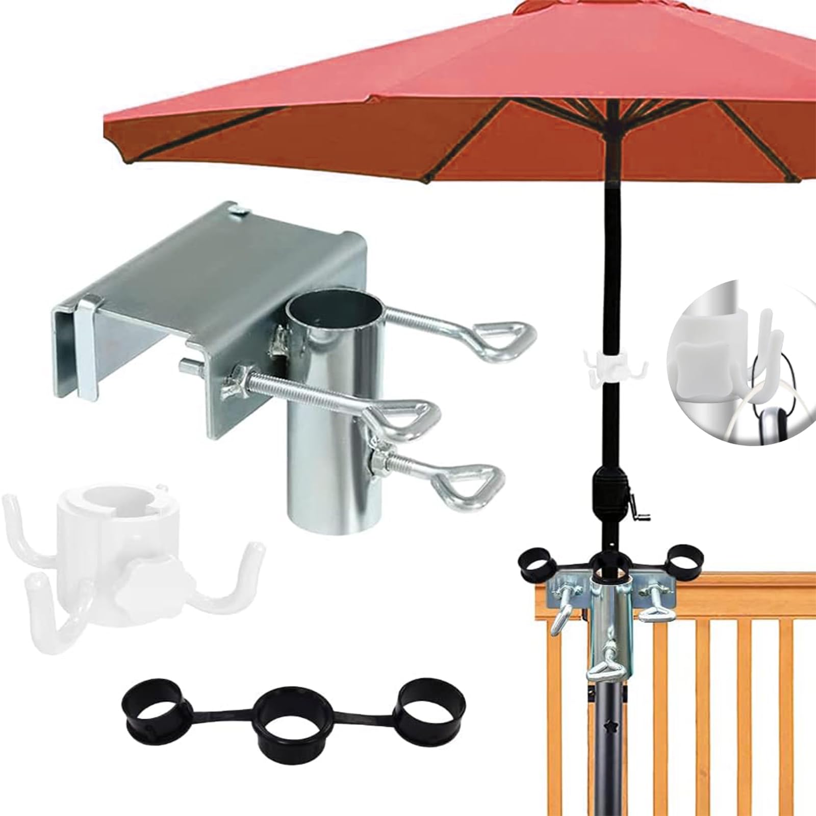 Supporto Per Ombrellone Da Balcone 2 Pezzi: Zincato Ispessito Per Ringhiera, Adatto Per Aste 25-36 Mm - 2