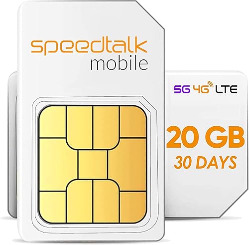 SpeedTalk Mobile Tarjeta SIM de 20 GB de datos, 30 días sin contrato de servicio - 4G LTE USA nacional e internacional