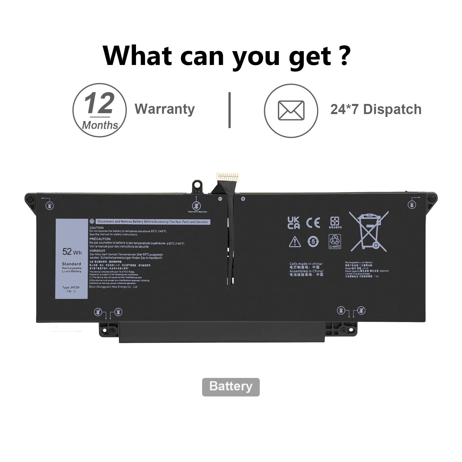 JHT2H 52Wh Laptop Akku Kompatibel mit Dell Latitude 7310 7410 Serie Notebook P34S P34S001 4V5X2 Y7HR3 35J09 HRGYV WY9MP XMV7T 009YYF 7CXN6 T3JWC XMT81 0YJ9RP XMV7T K36KR X825P YY3GJ 7.6V