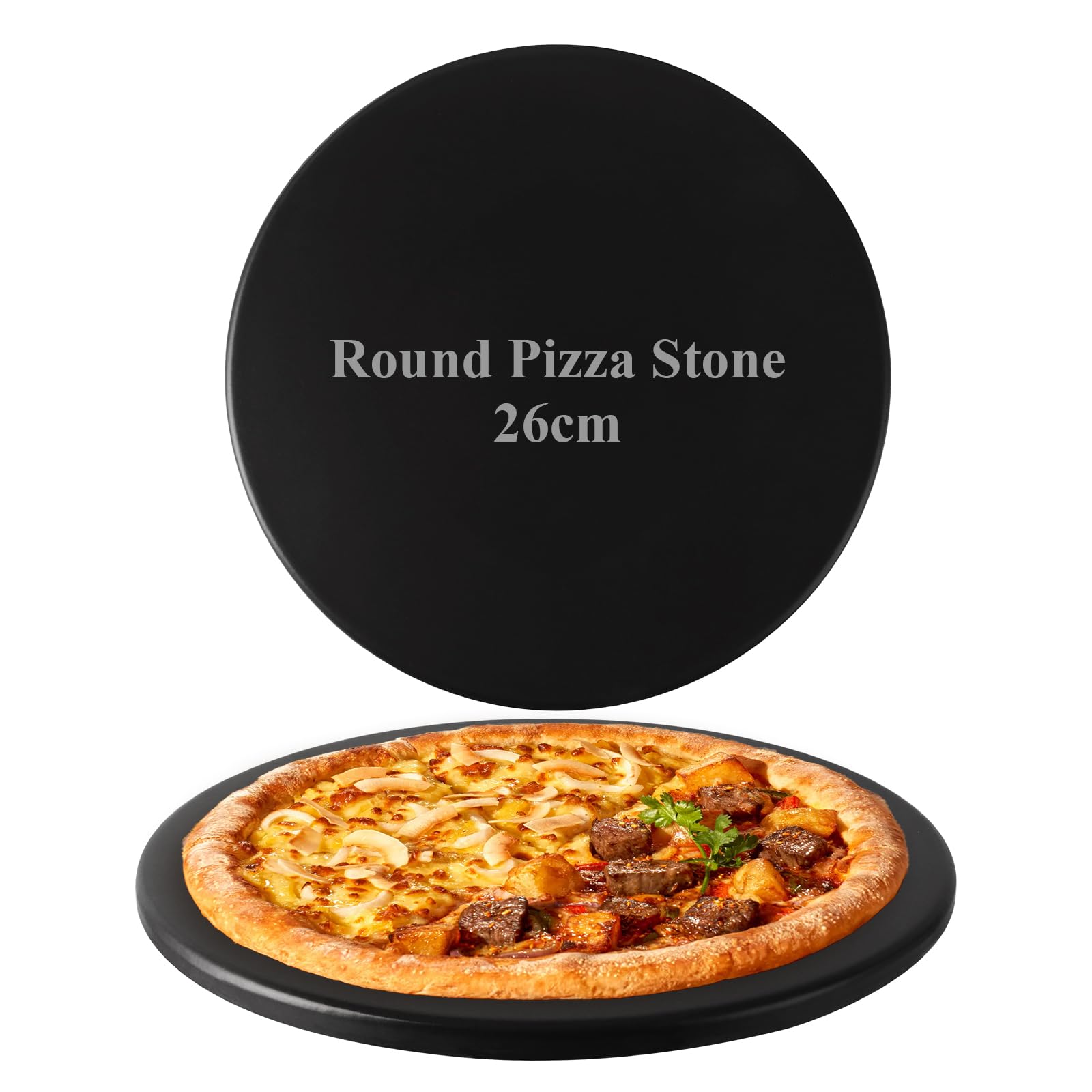 DAJAVE Pietra per pizza piccola, Ø 26 cm, rotonda, in ceramica cordierite smaltata, adatta per barbecue a gas e forno, adatta per tutte le griglie, adatta anche come mattoni per il pane