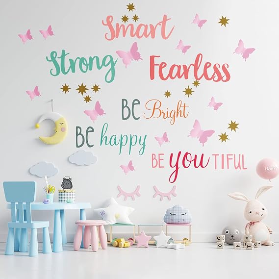 Chinco Inspirational Quotes Wall Decals with 3D Pink Butterfly Stickers