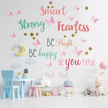 Chinco Inspirational Quotes Wall Decals with 3D Pink Butterfly Stickers
