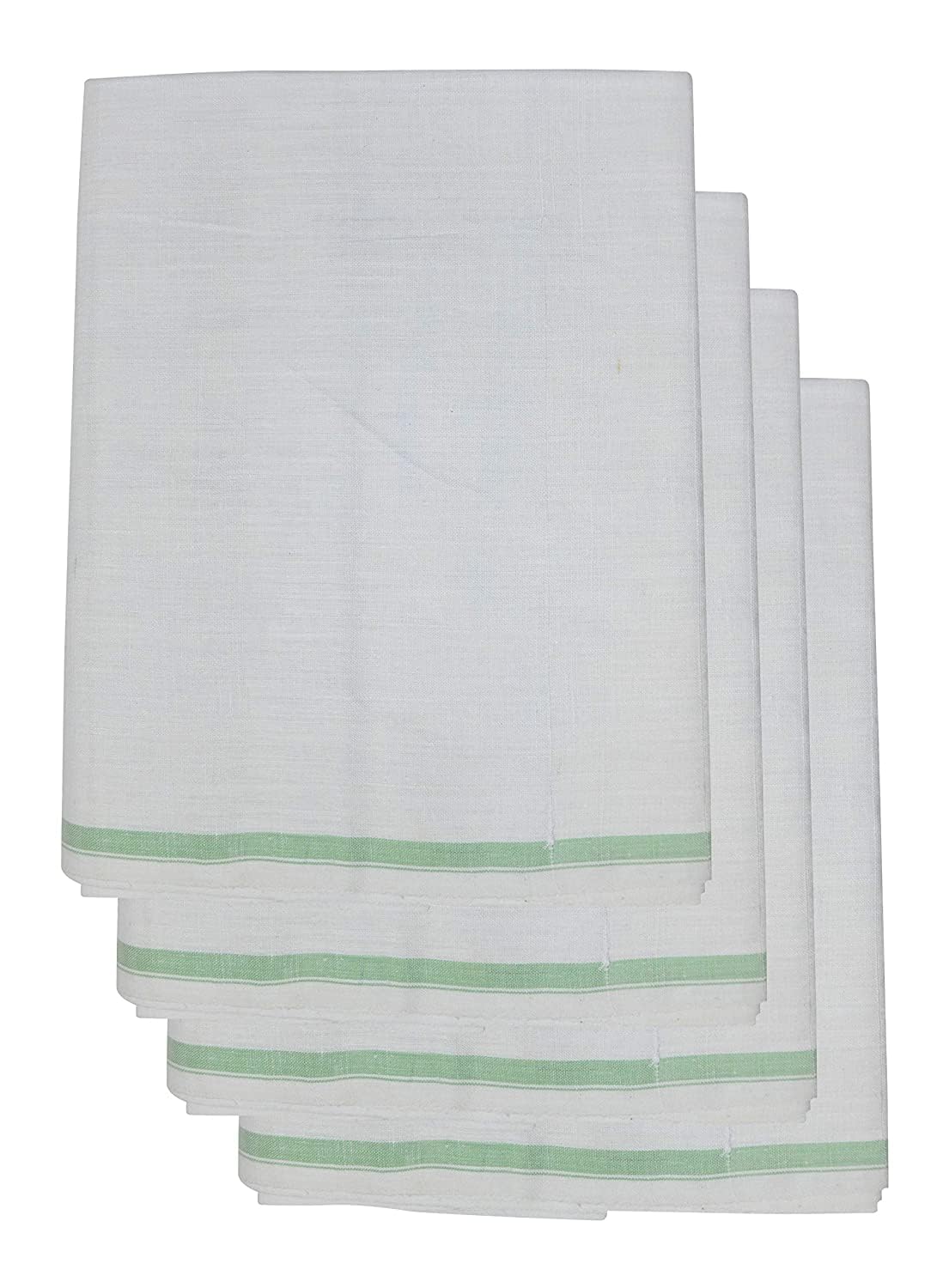 ASH Traders White Lungi Soft Cotton 2 Mtrs Free Size (Set of 4). Green Border-image-11