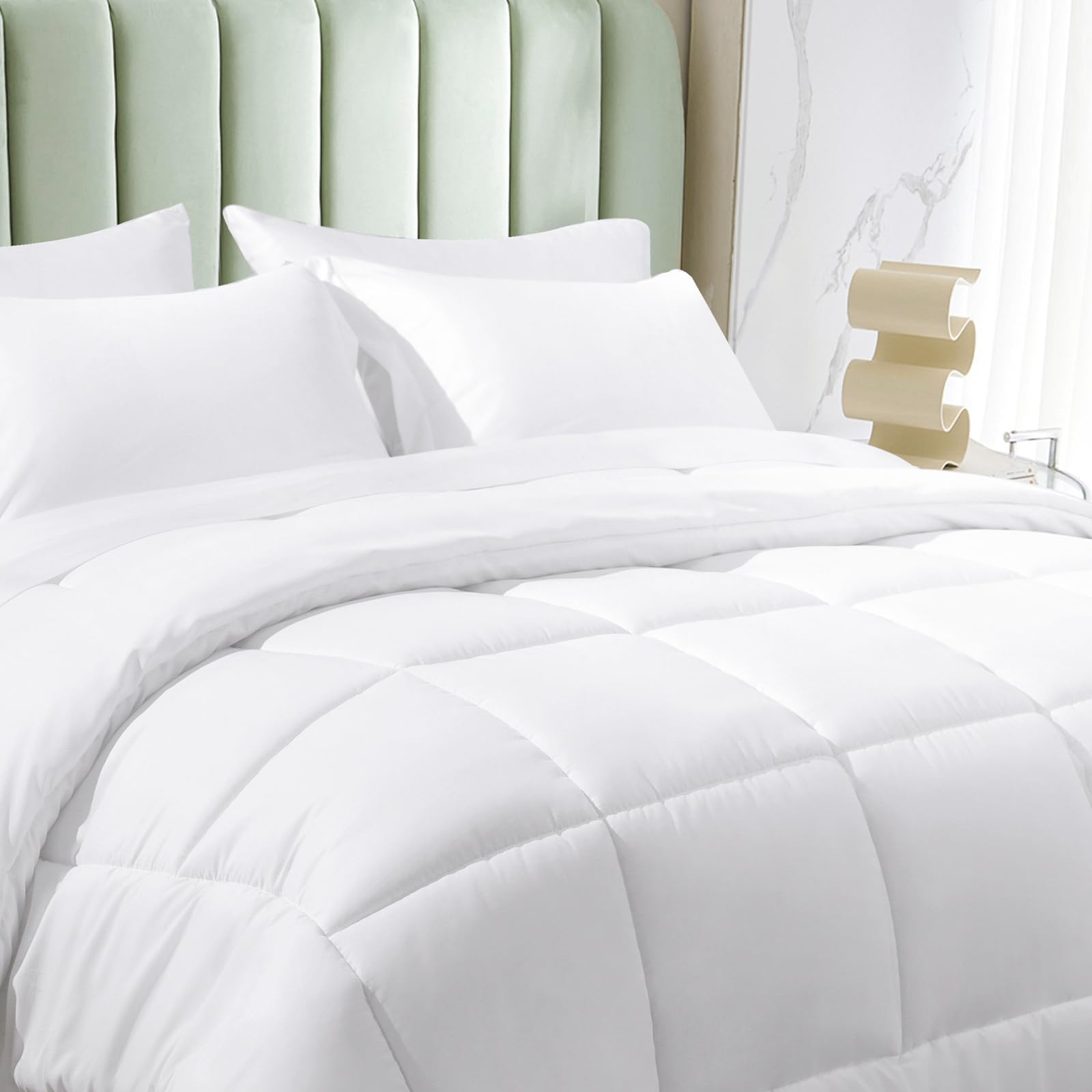 PHF 7 Pieces King Comforter Set, Bed in a Bag Comforter & Sheet Set All Season, Ultra Soft Comfy Bedding Sets with Comforter, Pillow Shams, Flat Sheet, Fitted Sheet and Pillowcases, White