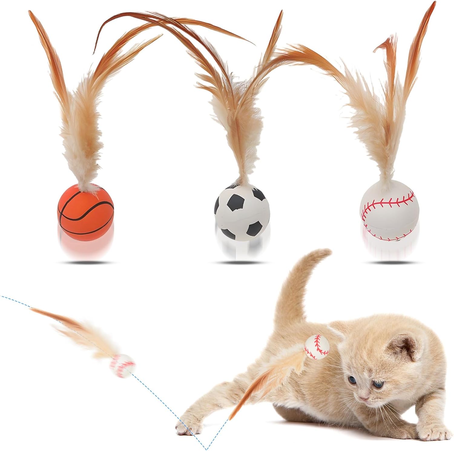 Curated visual reference: Damight 3Pcs Cat Ball Toys Interactive Feather Toy For Indoor Photo Inspiration