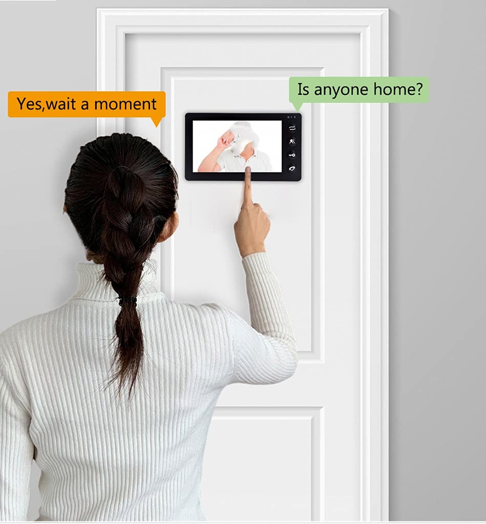 Sistema de videoportero con Cable de 7 Pulgadas y 2 monitores con Timbre Exterior, cámara y detección de Movimiento para Seguridad del hogar.