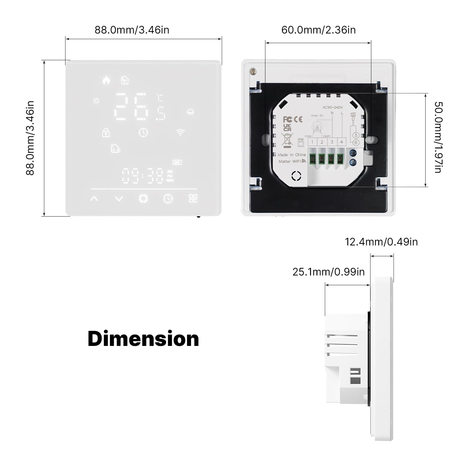 MOES Smart Matter Thermostat Fussbodenheizung Wasser, Raumthermostat | 2,4 GHz WLAN,Programmierbare,Kompatibel mit Apple Home, SmartThings, Alexa, Google Home,Smart Life/Tuya App