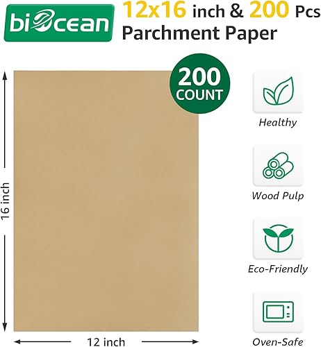 Miniatura 2 de BIOCEAN 200 hojas de papel de pergamino sin blanquear de 12 x 16 pulgadas precortadas y resistentes suministros de cocina planos para hornear, papel