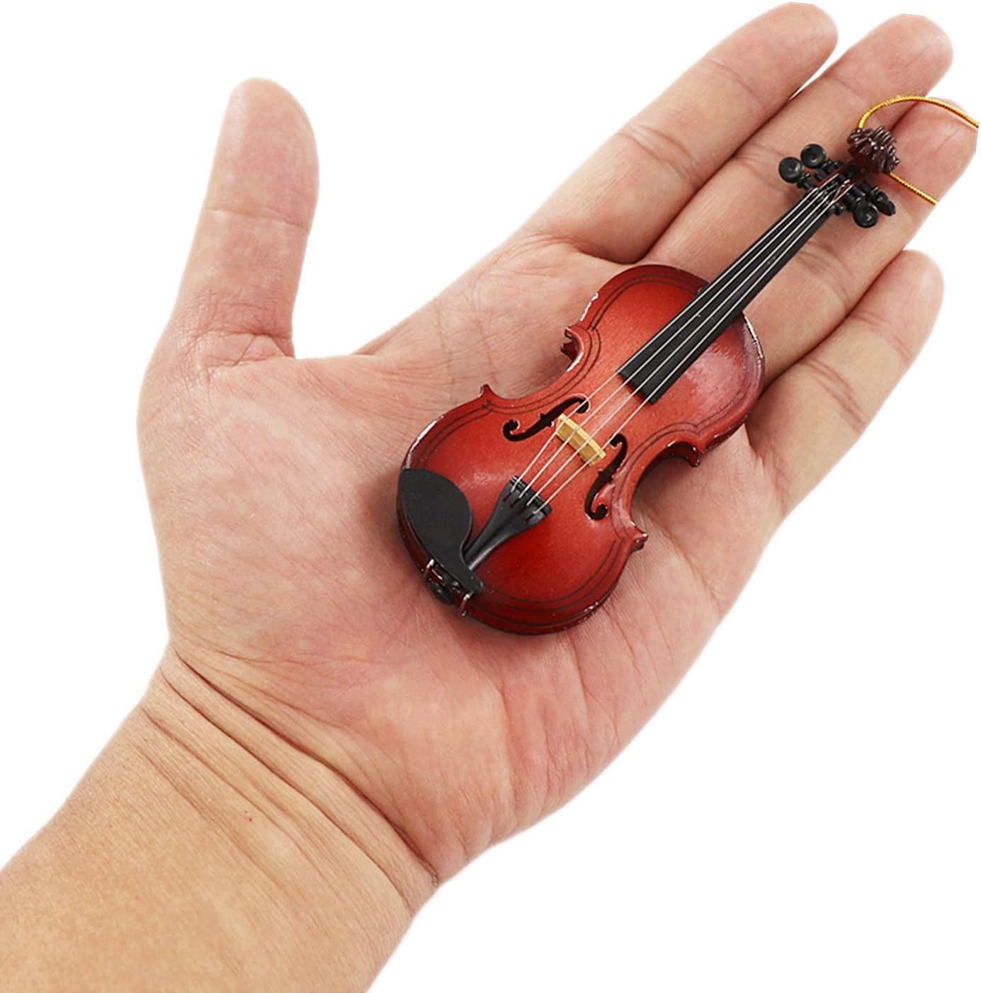 4.69" Wooden String Miniature Violin Hanging Ornament Mini Musical Instrument Replica Music Birthday Gifts Holiday Tree Home Decoration Display Ornament Model (4.69" Violin) - Image 3