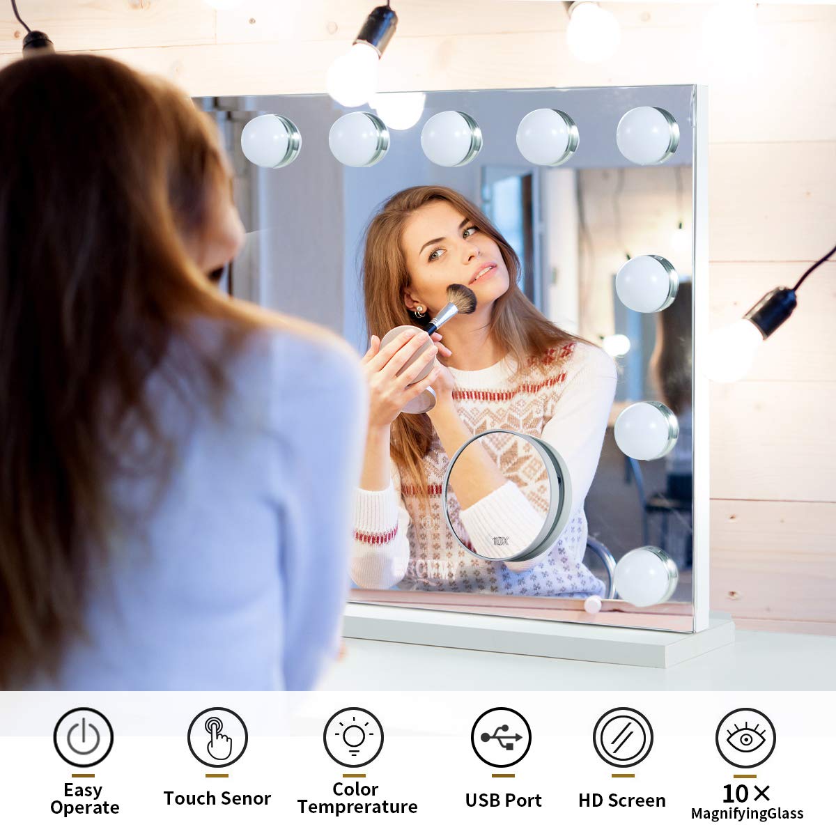 60% Off Discount EROMMY Vanity Makeup Mirror, 12 x 3W Dimmable Holleywood Lighted USB Port Touch Control with 10X Magnifying Mirror, 3 Color Lighting Modes Large Tabletop Mirror Best Promo EROMMY Vanity Makeup Mirror, 12 x 3W Dimmable Holleywood Lighted USB Port Touch Control with 10X Magnifying Mirror, 3 Color Lighting Modes Large Tabletop Mirror