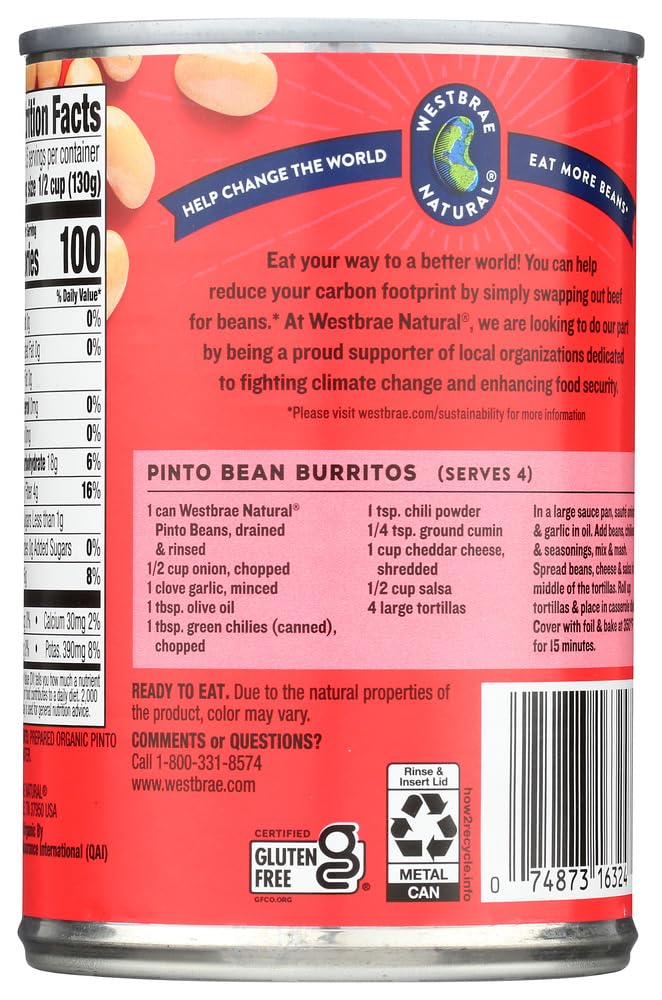 Westbrae Natural Vegetarian Organic Pinto Beans, 15 oz, (pack of 6)
