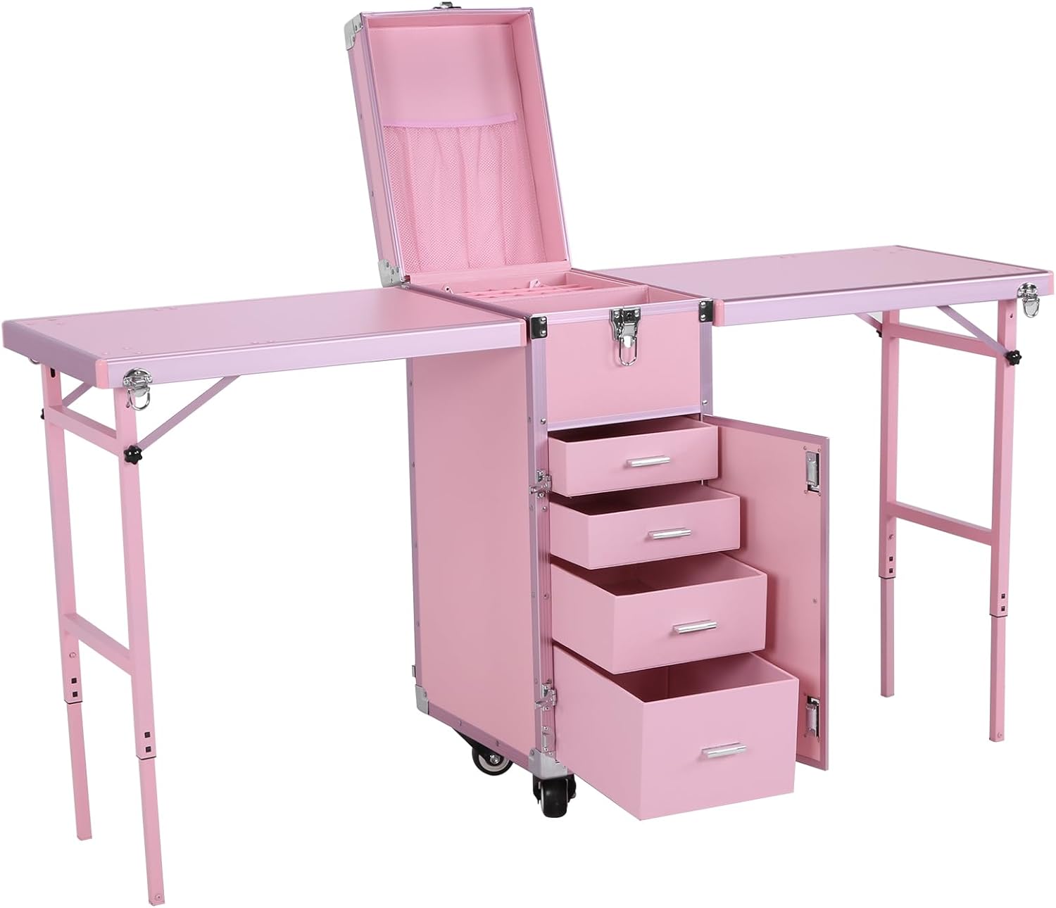 Foldable Rolling Manicure Table with Wheel & Drawers 2 Desktop Cosmetic Trolley Organizer Large Capacity Rolling Nail Technician Workstation for Manicurist Cosmetologist Beautician (04)