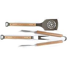 Marvel&rsquo;s Captain America 3-Piece Outdoor BBQ Grill Utensil Set - Includes Stainless Steel Spatula, Fork &amp; Tongs With 17" Sturdy Wooden Handles - Perfect Barbecue Accessory - Portable Grilling Tools