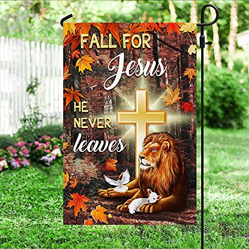 American Flag-Jesus Flag Fall For Jesus He Never Leaves God & Lion, House Flag (29.5" X 39.5")-Usa Flags Premium Polyester-Decorative Indoor Outdoor Flag #TOP3