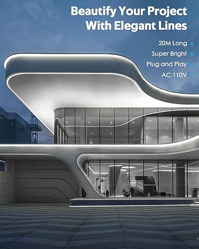 Miniatura 5 de Tira de luces LED COB de 65.6 pies, color blanco frío, CA 110 V  120 V, tira de luz LED COB flexible, tira de luz LED impermeable al aire libre, luz