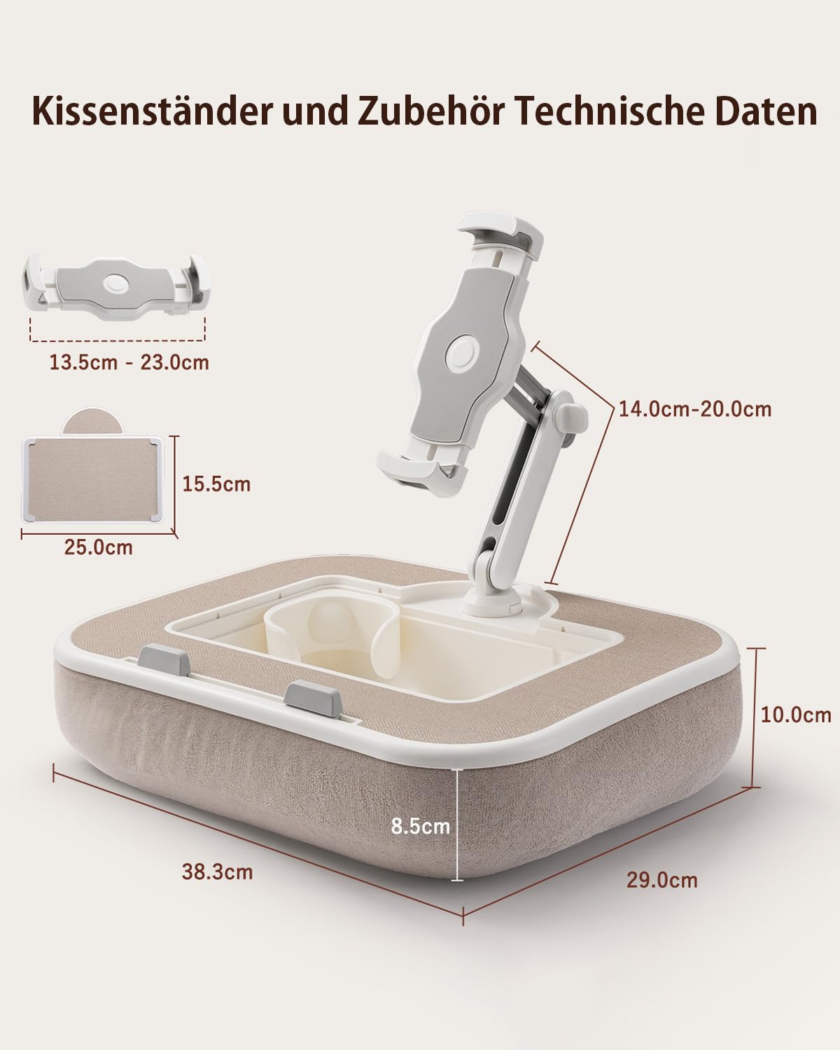 Kindle Tablet Halterung Kissen,360° Verstellbarer iPad Halter mit Snackschale,Laptop Tablet Ständer für Bett Laptopkissen Kompatibel mit 4,7-13" für iPad,iPhone,Kindle Zubehör(Khaki)