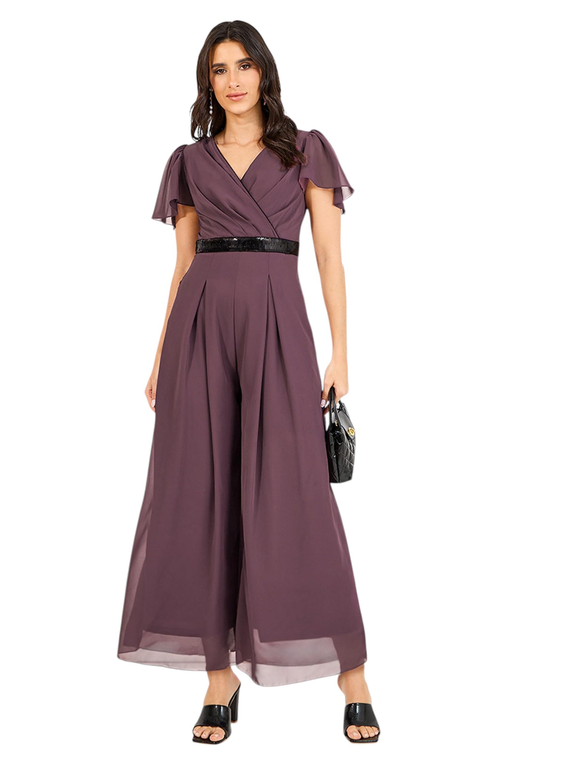 miss chase Women's Relaxed Fit Short Sleeve V-Neck Ankle-Length Straight Jumpsuit-picture-13