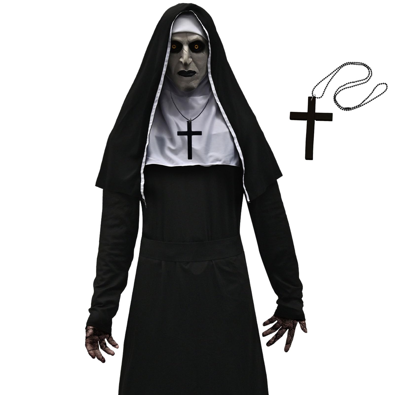 Antsparty Halloween Horror Nun Costume Womens Creepy Nun Dress up with Scary Nun Mask Cross, Scary Halloween Horror Cosplay Costume