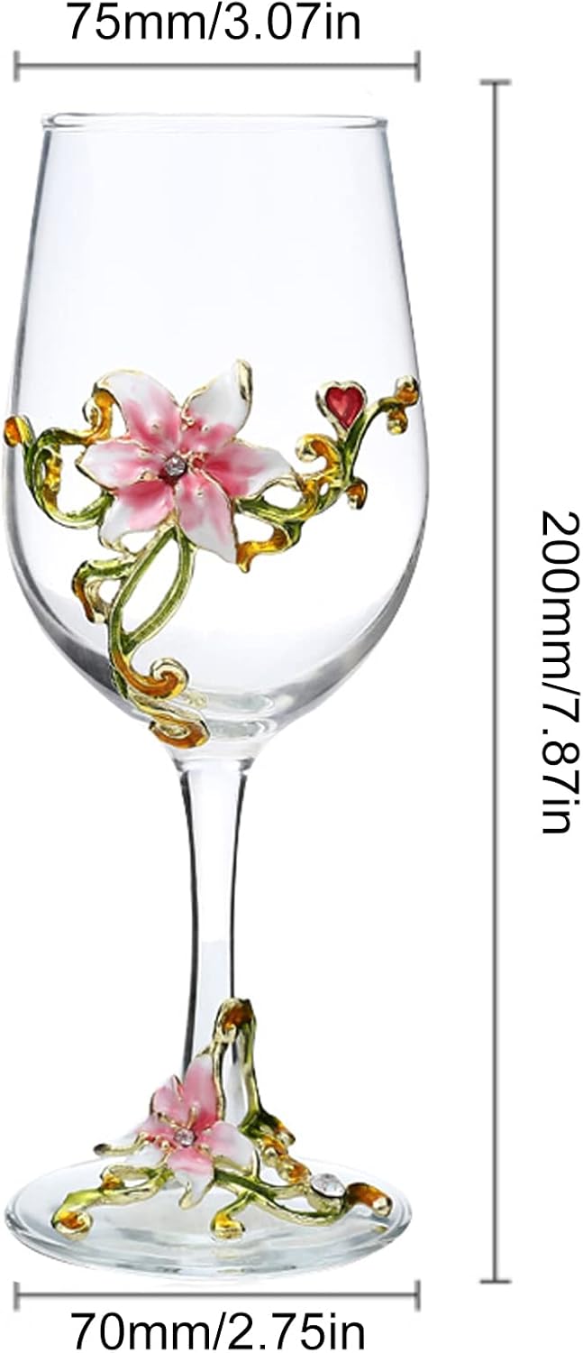 Enamel Flower Gin Balloon Glass Wine Glass Birthday Mothers Day Gifts (Pink lily) - Image 3