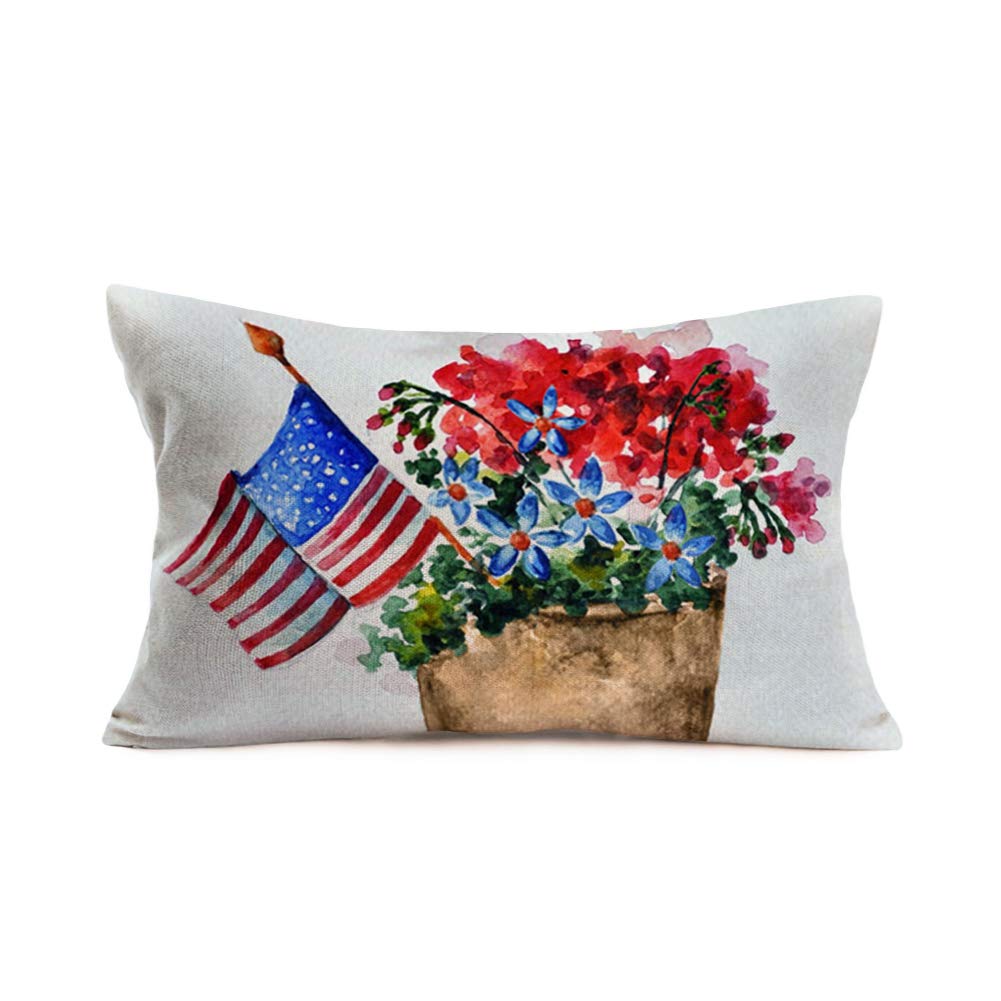 Easternproject American Flag Pillow Cover Patriotic 4Th of July Independence Day Throw Pillow Cases The Stars and Stripes Flowers Leaf Farmhouse Decorations Throw Pillows Cushion Cover 12x20 Inches