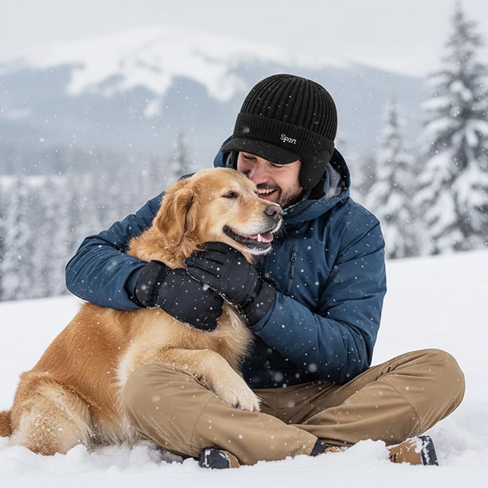 Winter Beanie with Brim and Ear Flaps, 2026 New Outdoor Warm Fleece Lined Knit Hat Stocking Caps for Men Women - Image 7