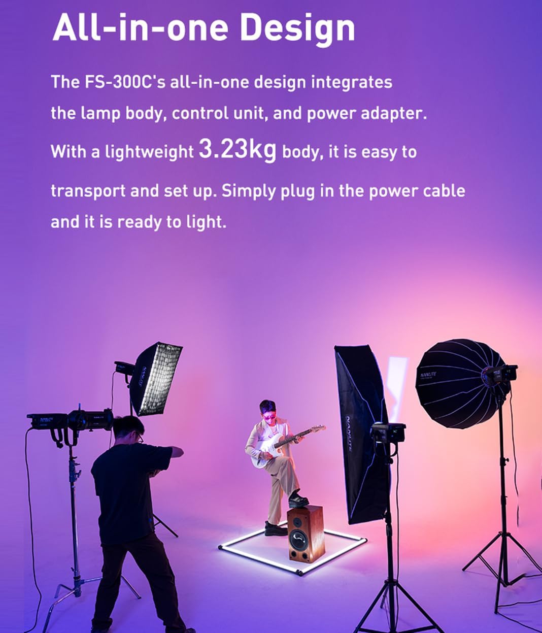 NANLITE FS-300C 300W RGB LED Video Light,2700K-7500K Colour Temperature Ultra-High Brightness, 34,200 lux @1m (with Reflector), Wireless Control, Wide Compatibility,for Studio Photography