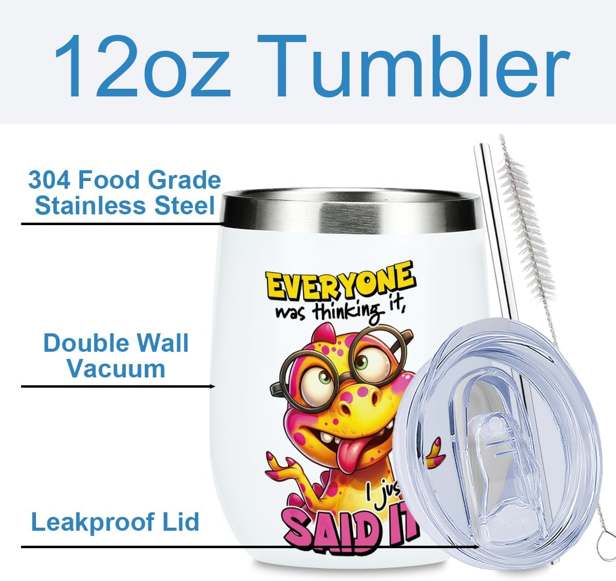 Funny Quotes Wine Tumbler, Sarcastic Dinosaur Gifts Dinosaur Decor Stuff Double Wall Vacuum Insulated Coffee Mug Wine Glass 12 oz Tumbler with Lid for Women Boys Girls Birthday Graduation Christmas - Image 2
