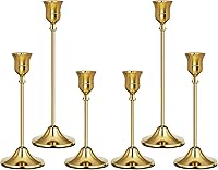 Uzvoxhe Gold Candlestick Holders Set of 6 - Weighted Brass Taper Candle Holders, Vintage Metal Decor for Tabletop, Mantel, Christmas & Housewarming