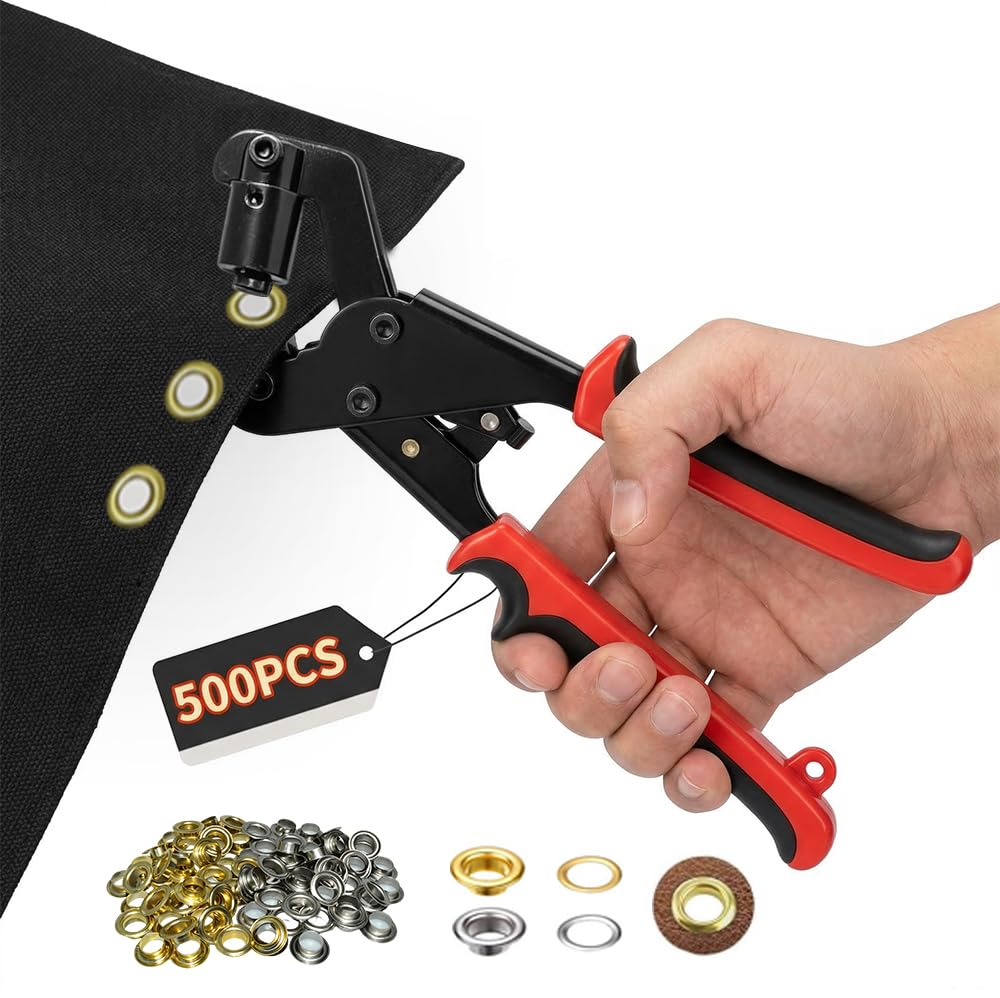 BILLIONGOLD Eyelet Punch Kit with 3/8Inch 500PCS Eyelets, Magnetic Eyelets, Effortless Belts Grommet Tool Kit, Eyelet Pliers for Fabric, Crafts, Leather, Tents, Curtains